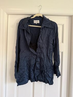 Maison Martin Margiela Navy Silk-Blend Button Jacket